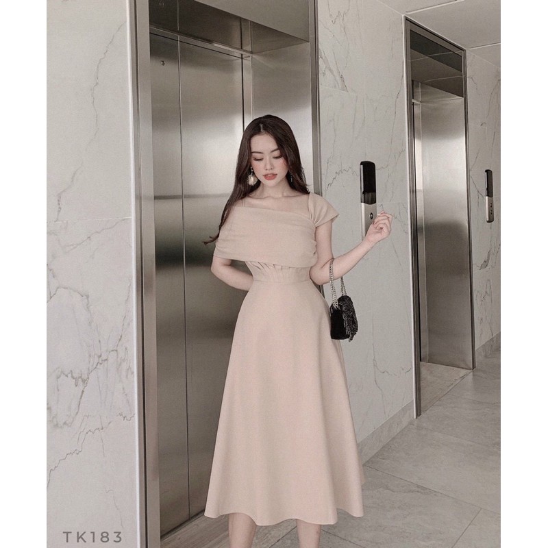 Đầm Lệch Vai Xếp Ly(XẢ KHO ẢNH THẬT 100%)
