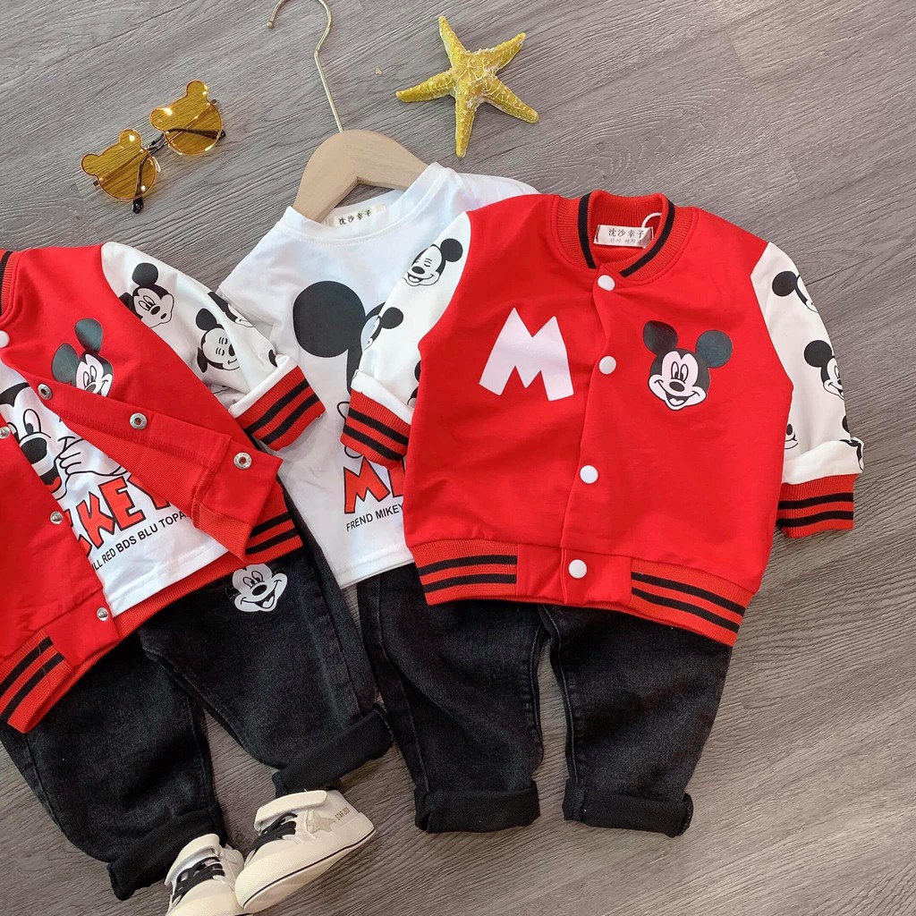 Set quần bò áo khoác, áo phông dài tay Mickey cho bé