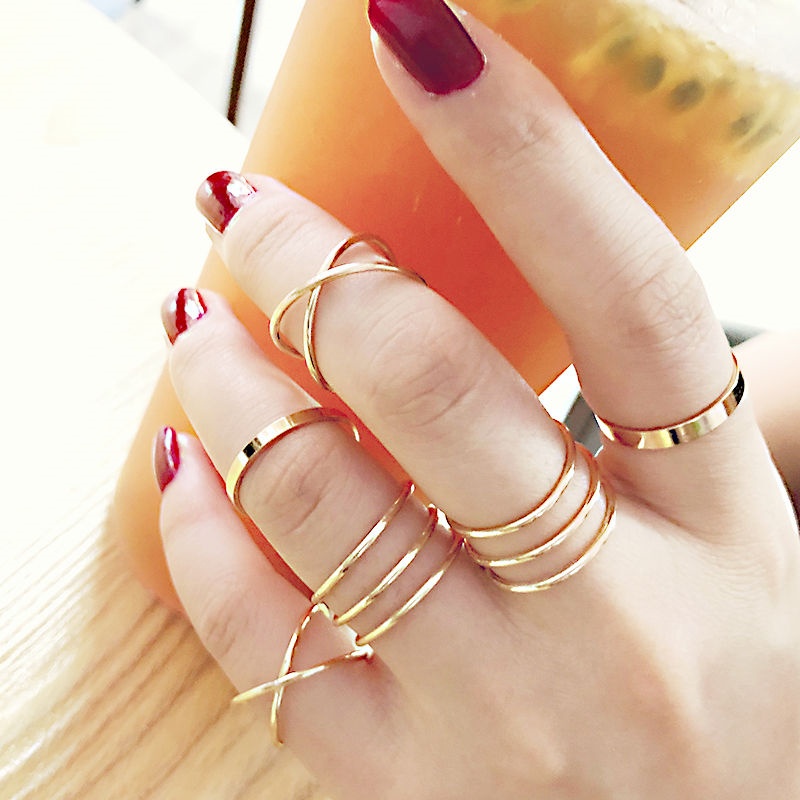 Set 6 Nhẫn Nữ Thời Trang Thiết Kế Độc Đáo Cho Cô Nàng Cá Tính Phong Cách Hàn Quốc - Hadichi