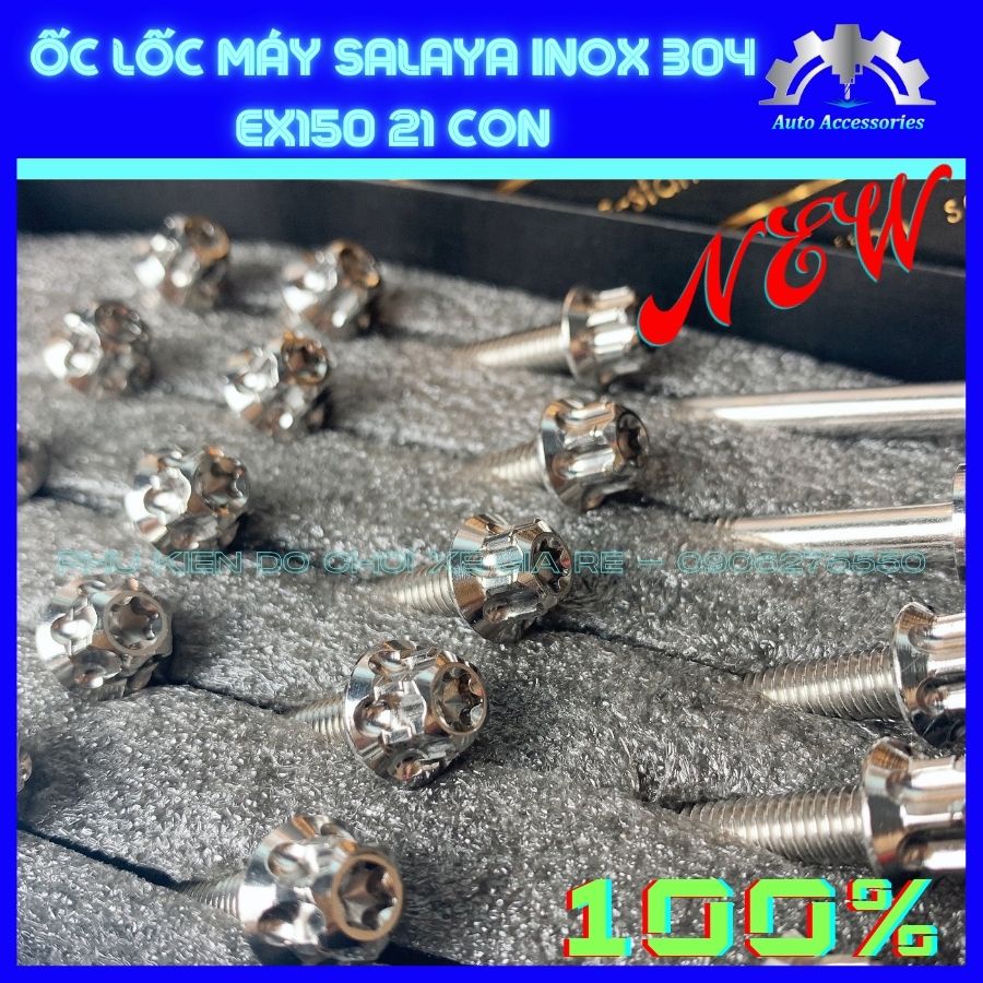 ỐC SALAYA - Ốc Lốc Máy Ex150, Salaya Inox 304, số lượng 21 con. Như hình, giúp trang trí xe, bền chắc đẹp