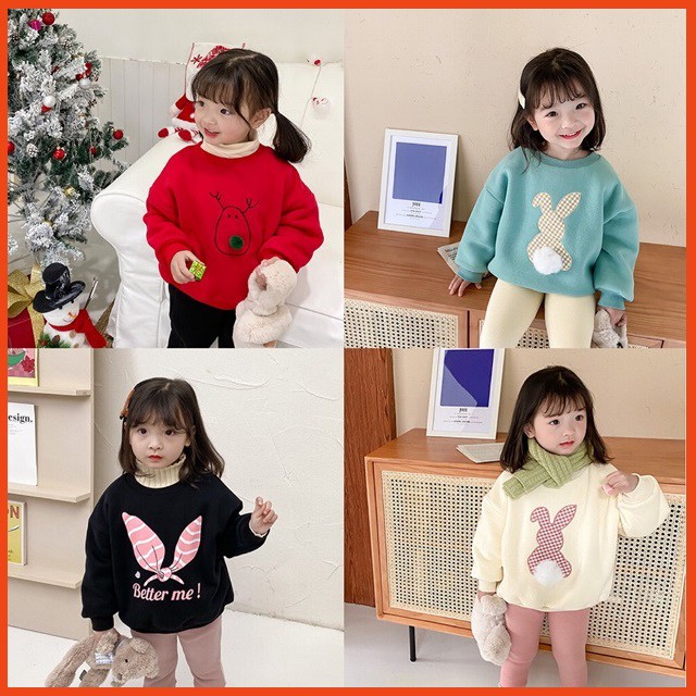 Áo nỉ lót bông (lông) cho bé gái/ bé trai mặc noel, tết của Ambb Kids cho bé 2-8 tuổi (kèm video,ảnh thật)