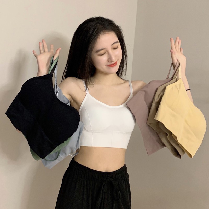 Xiaozhainv Áo dây màu trơn có đệm lót thời trang Hàn Quốc năng động cho nữ