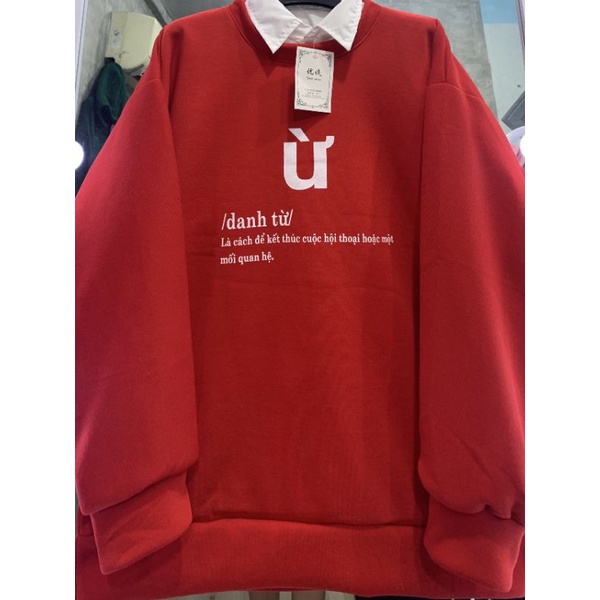 Áo Sweater Chữ Ừ Form Rộng Unisex Tay Bồng Nam Nữ, Áo Chất Nỉ Hàn Xuất Dư Dày Mịn