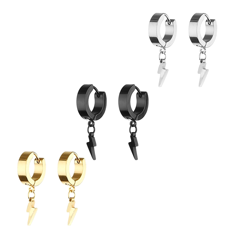 Khuyên Tai Thép Titan Hình Sấm Sét Cá Tính