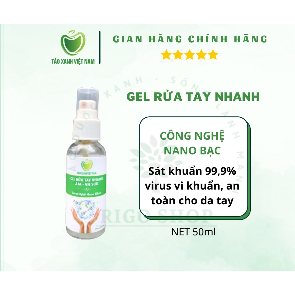 Gel rửa tay nhanh Nano bạc Táo Xanh Việt Nam - sát khuẩn 99,9% virus vi khuẩn, an toàn cho da tay - RIGO shop