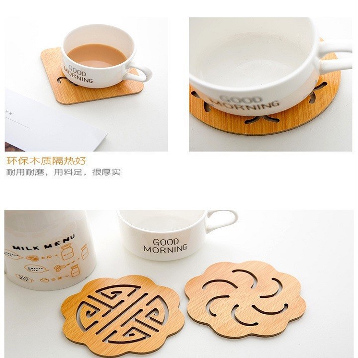 Miếng Lót Cốc Đĩa Nồi cách nhiệt cổ điển Bằng Gỗ Sang Chảnh 9,5cm 2193 Đức Tài Store