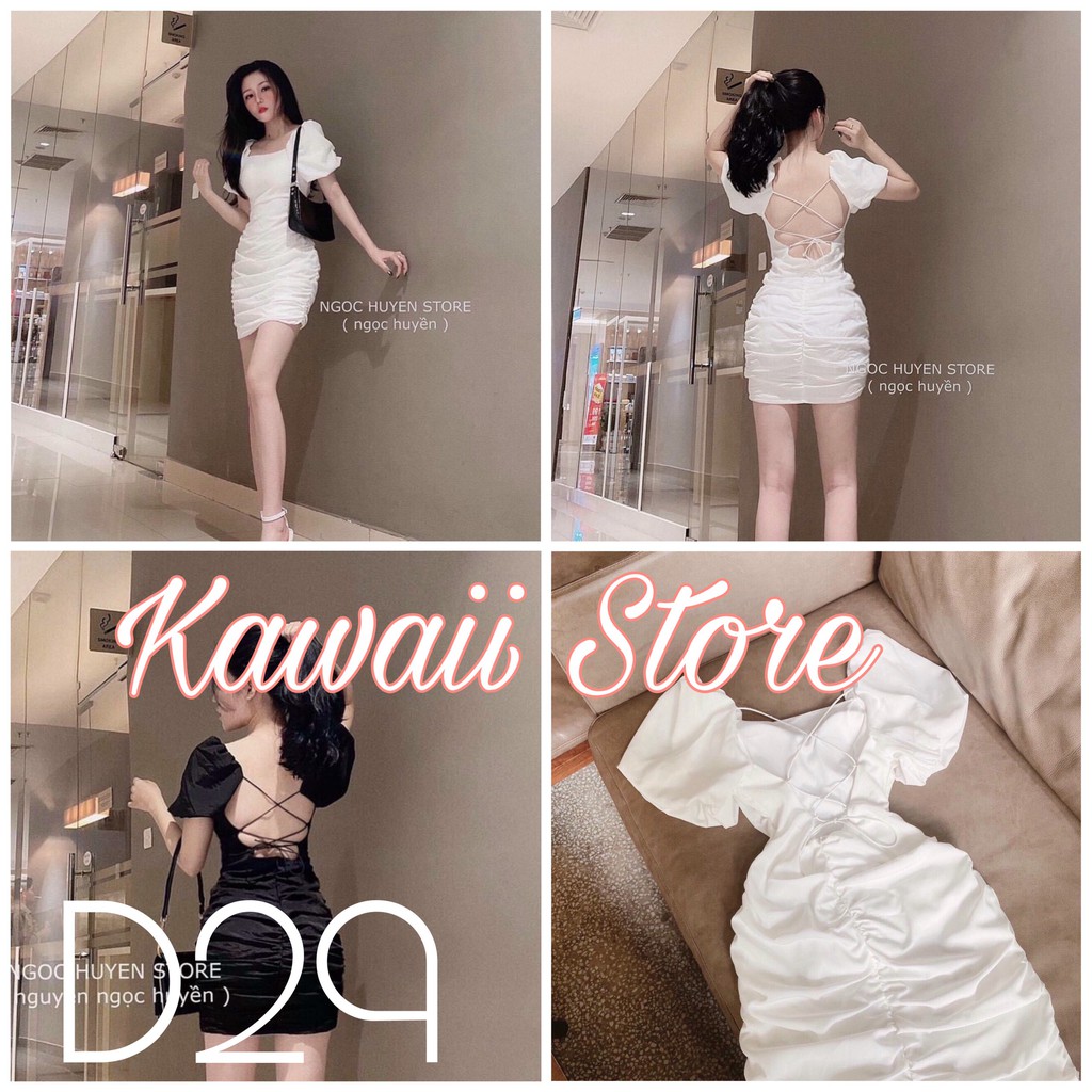 D29 - Váy đầm nữ dáng ôm body hở lưng tay dài đan dây sau lưng | BigBuy360 - bigbuy360.vn