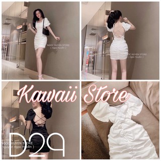 D29 - Váy đầm nữ dáng ôm body hở lưng tay dài đan dây sau lưng