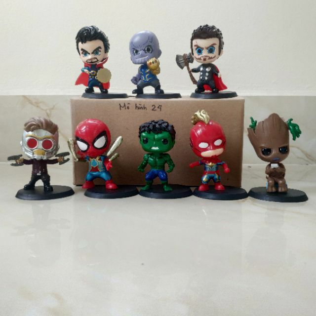 [8 CON] MÔ HÌNH Chibi AVENGER MARVEL Hulk Groot Thor DR STRANGE IRON MAN SPIDER MAN caption CAPTAIN America THANOS