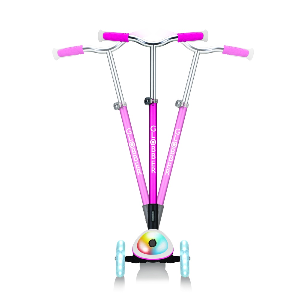 Xe trượt scooter 3 bánh gấp gọn có bánh xe và mặt trước phát sáng Globber Elite Prime cho trẻ em từ 3 đến 9 tuổi - Hồng