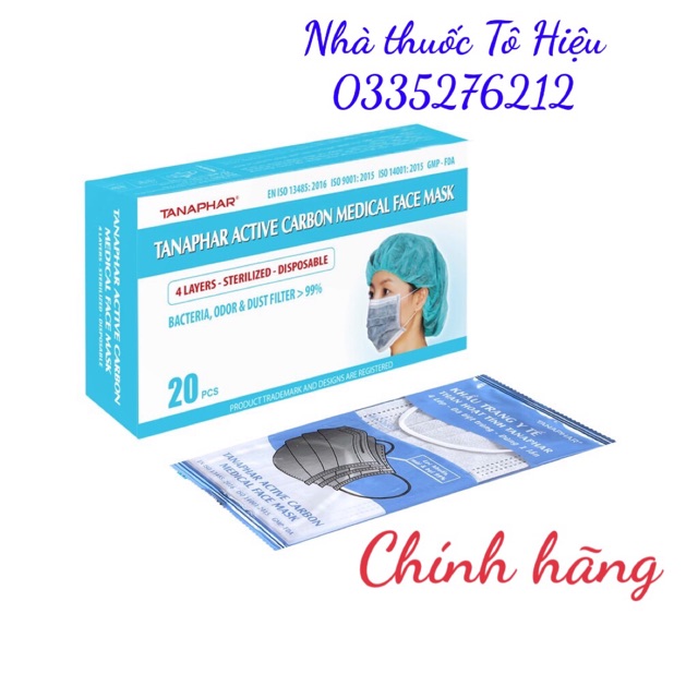 Khẩu trang y tế than hoạt tính Tanaphar 4 lớp, hộp 20 chiếc