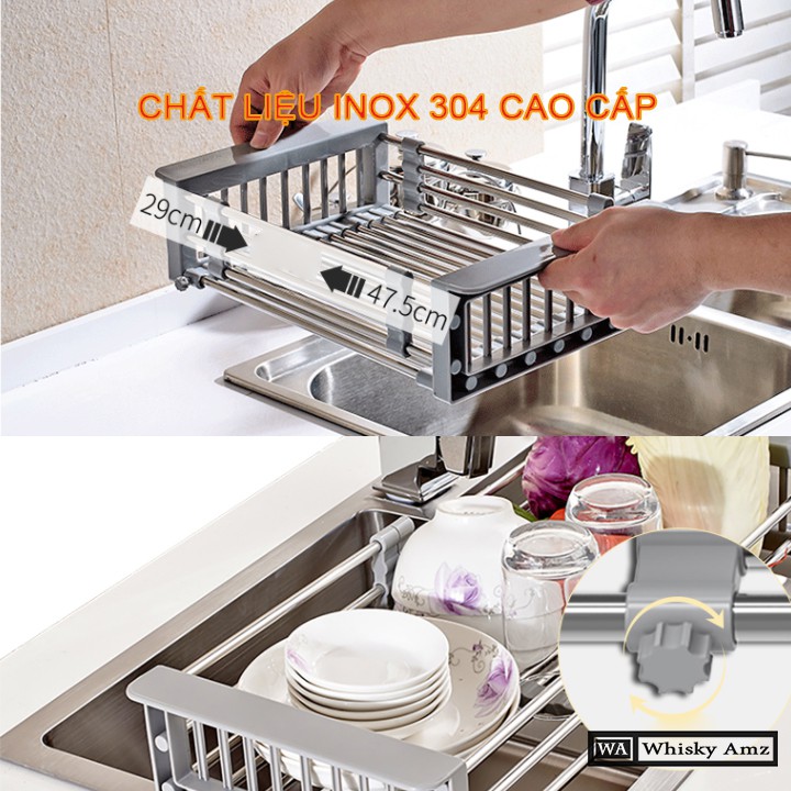 Kệ úp chén giá rổ gác bồn rửa chén bát đĩa inox 304 (loại dày) - rổ gác bồn rửa chén đa năng cực tiện lợi K02