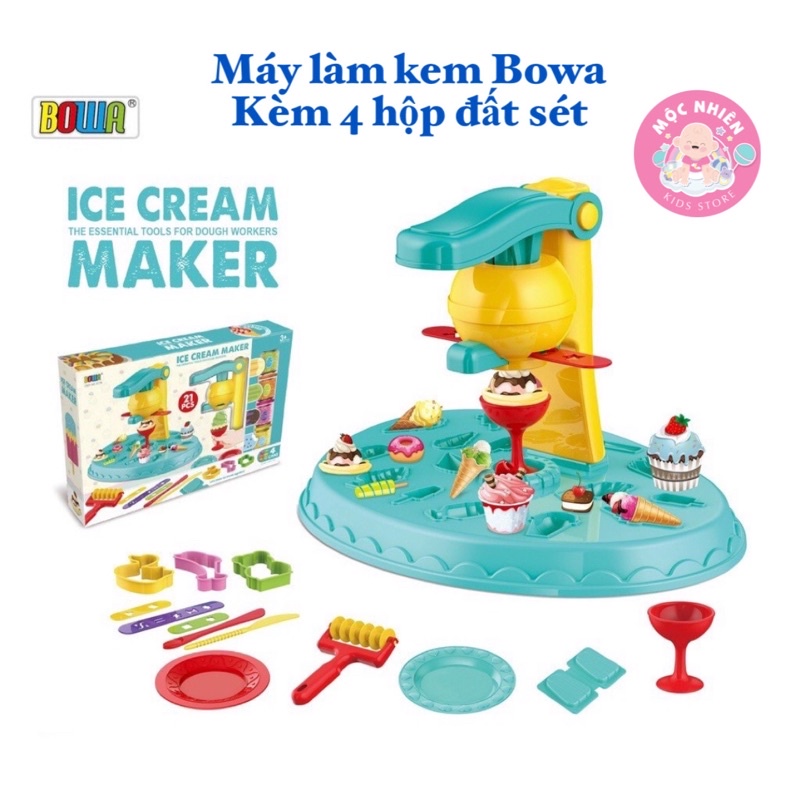 Bộ Đồ Chơi Đất Sét 21 Chi Tiết Chủ Đề Máy Làm Kem - Ice Cream Maker Color Dough Set Bowa 8739