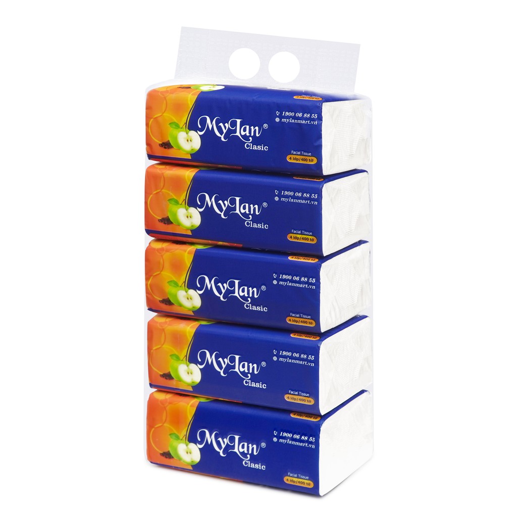 Giấy Rút Táo 4 Lớp Mylan ( 400 Tờ/Gói, 5 Gói/ Xách ) siêu dai, mềm mịn, không tan trong nước