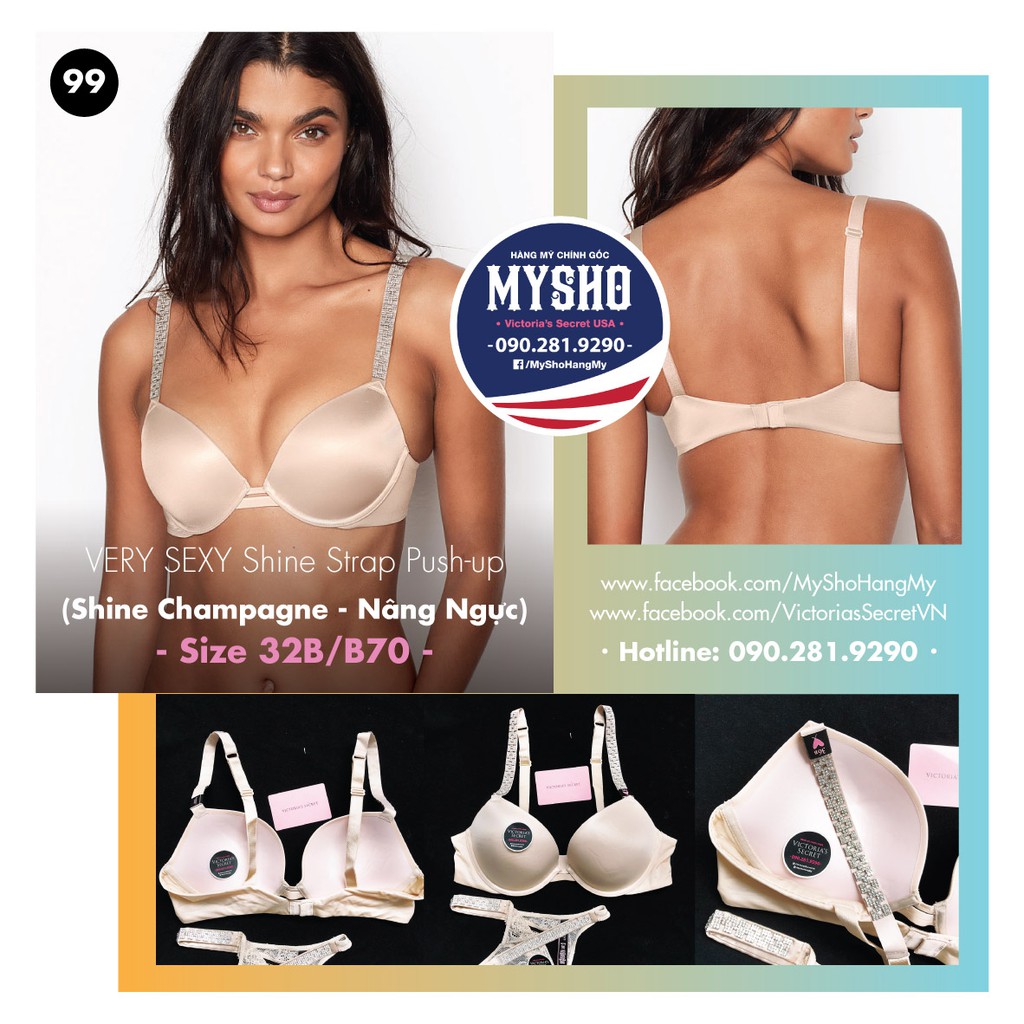 (Hàng Mỹ) 32B, 34B, 36B - Áo đính đá lấp lánh dòng Very Sexy Shine Strap, nâng ngực, Shine Champage, Victoria's Secret | BigBuy360 - bigbuy360.vn