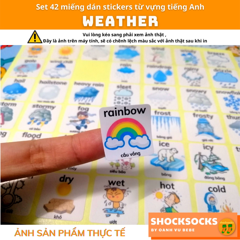 🔥42 miếng dán stickers từ vựng tiếng Anh chủ đề THỜI TIẾT KHÍ HẬU - 42 Eng/Vi vocabulary stickers topic WEATHER 🔥