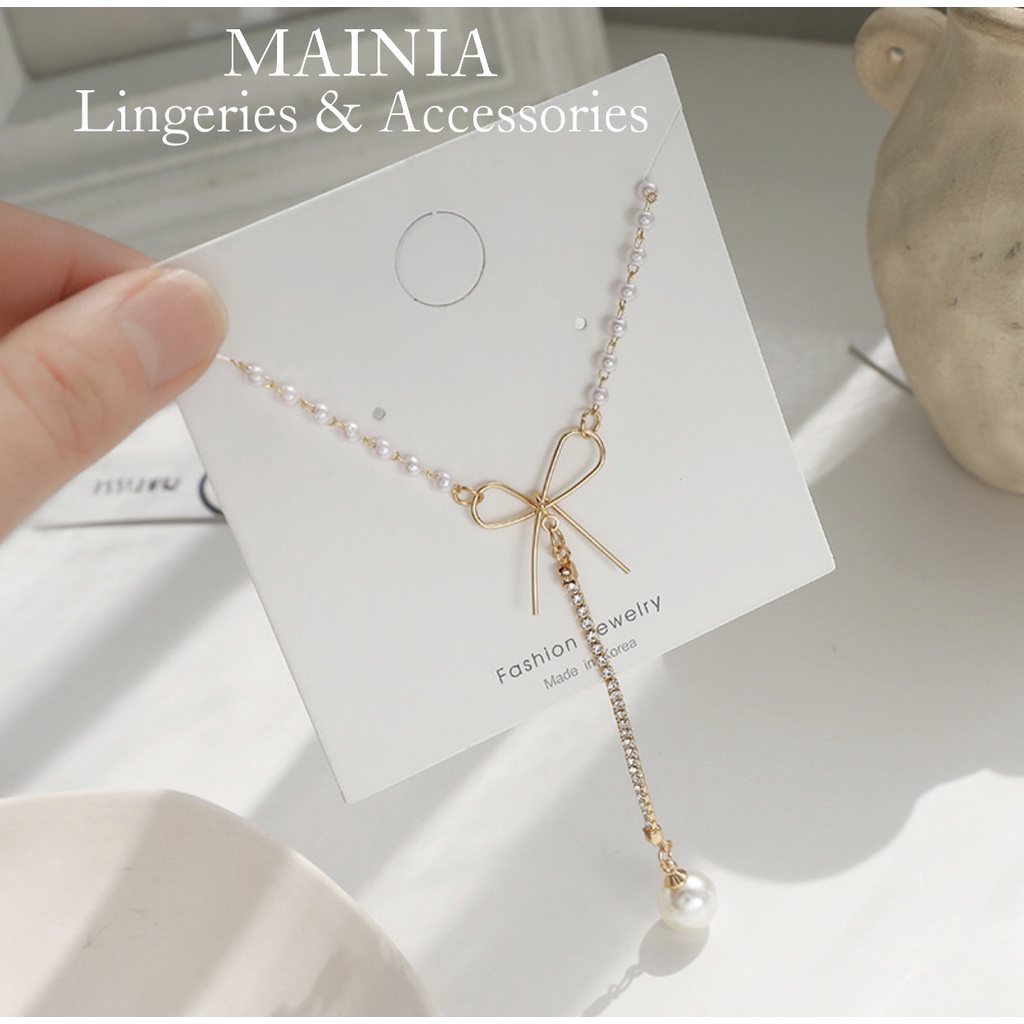 [ Bao Đẹp] Dây Chuyền Vòng Cổ Dáng Dài Hình Nơ Đính Đá Phong Cách Hàn Quốc Sang Chảnh Mainia Shop