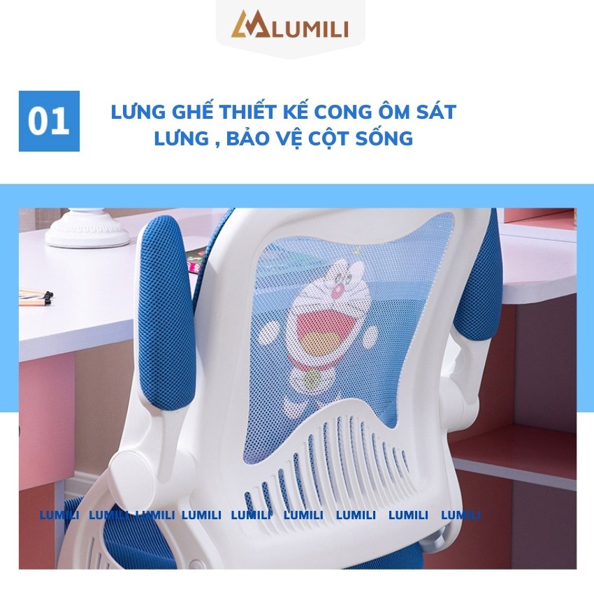 Ghế chông gù cho bé ghế ngồi trẻ em Lumili H1 cao cấp có tay vịn nâng hạ độ cao xoay 360 phù với với học sinh tiểu học