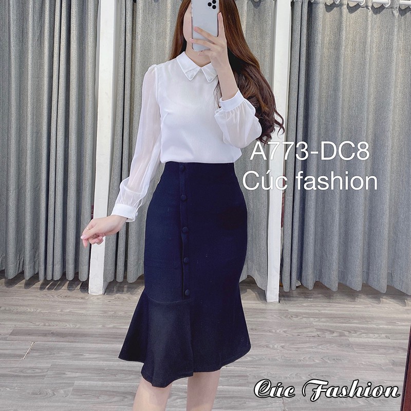 Áo sơ mi nữ cao cấp công sở đẹp Cúc Fashion A773 áo somi lụa kiểu hàn quốc cúc bọc