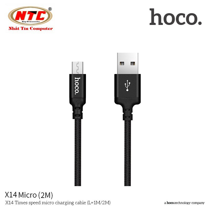 Cáp sạc dây dù Hoco X14 dài 2M - cổng microUSB (Hỗ trợ sạc nhanh) - Hãng phân phối chính thức