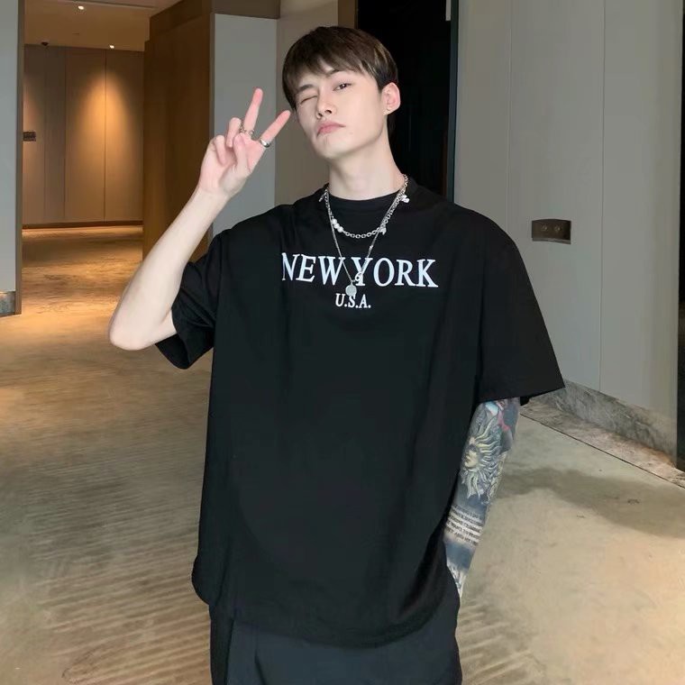 Áo Thun Tay Ngắn In Hình New York Phong Cách Hàn Quốc Cho Nam Và Nữ