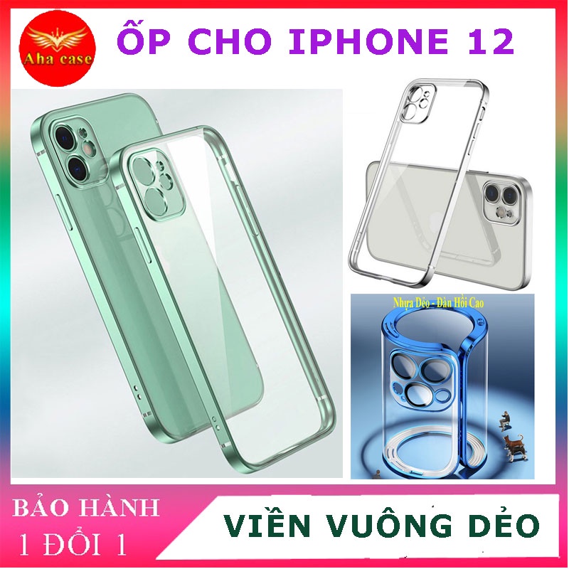Ốp Lưng Cho Iphone 12 , vỏ case ip 12 viền vuông mạ kẽm viền màu đẹp, Mã OV