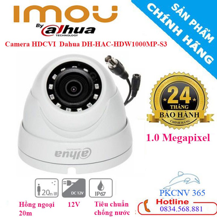 Camera HDCVI 1MP Dahua DH-HAC-HDW1000MP-S3 HÀNG CHÍNH HÃNG(BH 24TH)