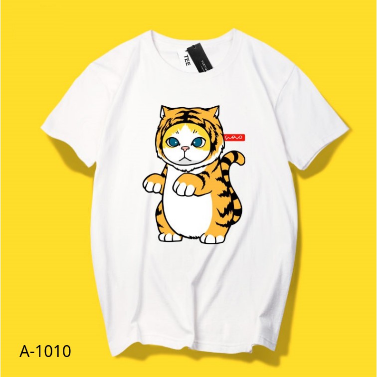 Áo Thun Nam Nữ Tay Lỡ Unisex Phông Trơn Oversize Form Rộng Basic Tee Hình MÈO CỌP