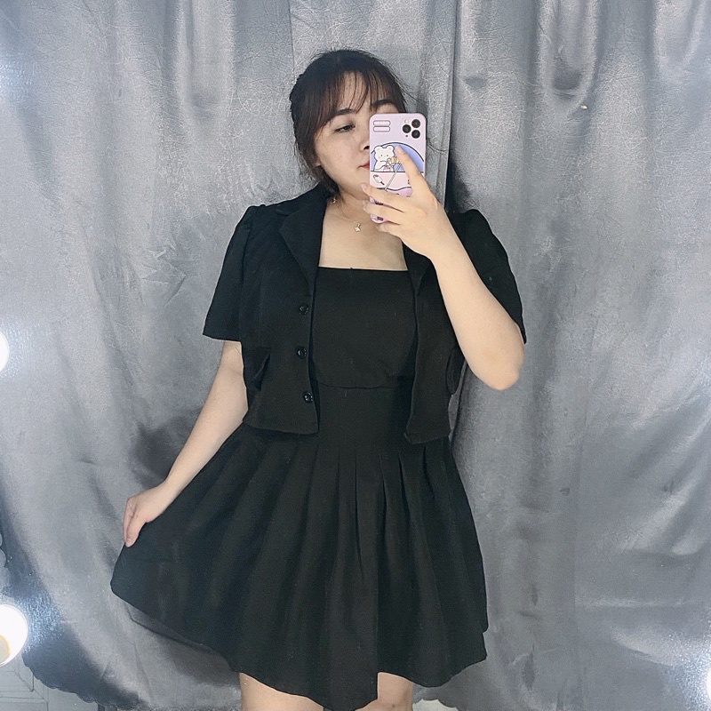 Set Áo vest + đầm xếp ly tôn dáng siêu đẹp bigsize 60-90kg