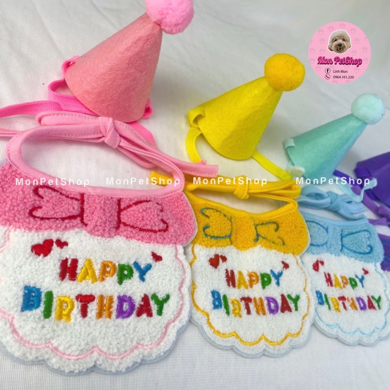 Set mũ + yếm cổ sinh nhật cho chó mèo