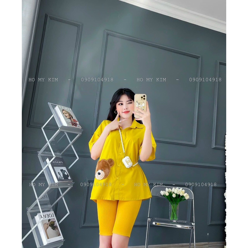 sét bộ đùi áo gấu thêu phối quần thun ôm