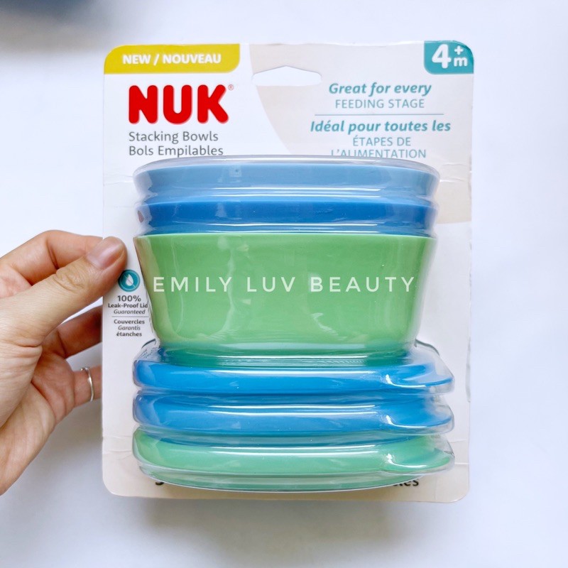 [Sản xuất tại Mỹ] Bộ 3 chén/bát ăn dặm cho bé Nuk có nắp đậy