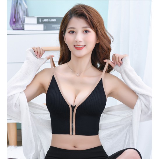 Áo Bra Nữ Cá Tính 2 Dây Cỗ V Khóa Kéo Trước, Áo Croptop Đẹp Cotton Mềm MỊn BR69