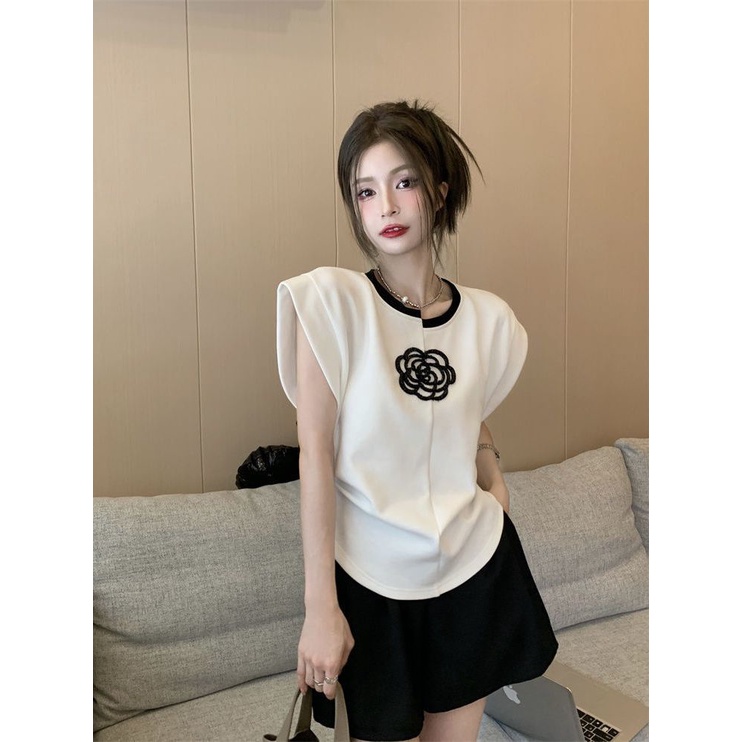 Jiashucheng Áo Thun Sát Nách Dáng Rộng Kiểu Pháp Thời Trang Mùa Hè Cho Nữ