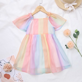 [25.6 GIẢM 40K ĐƠN 299K] Váy cho bé gái ILABY cầu vồng bảy màu chất liệu tơ nến kèm lót [10IG08940222]