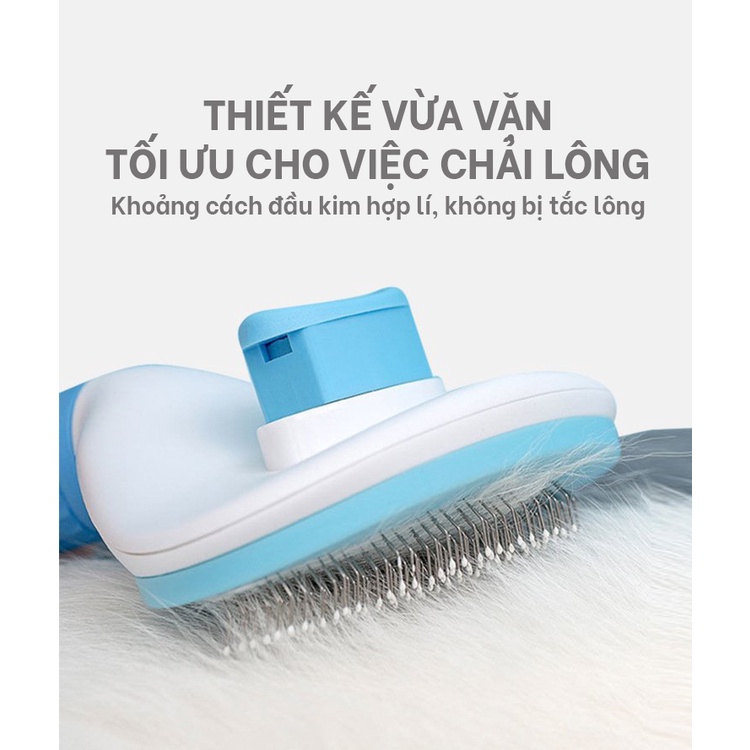 Lược chải lông cho thú cưng lông dài LunaPet LC03, Lược lấy lông thú cưng có nút bấm tiện dụng