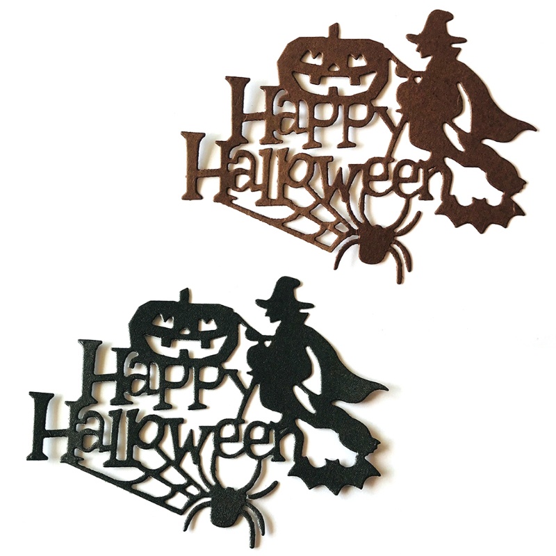Set 3 Khuôn Cắt Giấy Làm Từ Kim Loại Hình Chữ Happy Halloween Trang Trí Scrapbook