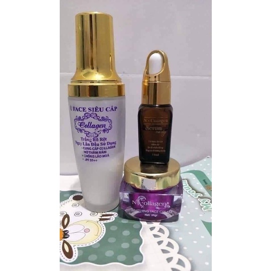Combo Ủ Trắng Face Siêu Cấp + Kem Face Tím + Serum Ncollagen - Dưỡng trắng da, giảm mụn, nám, tàn nhang và trẻ hóa da