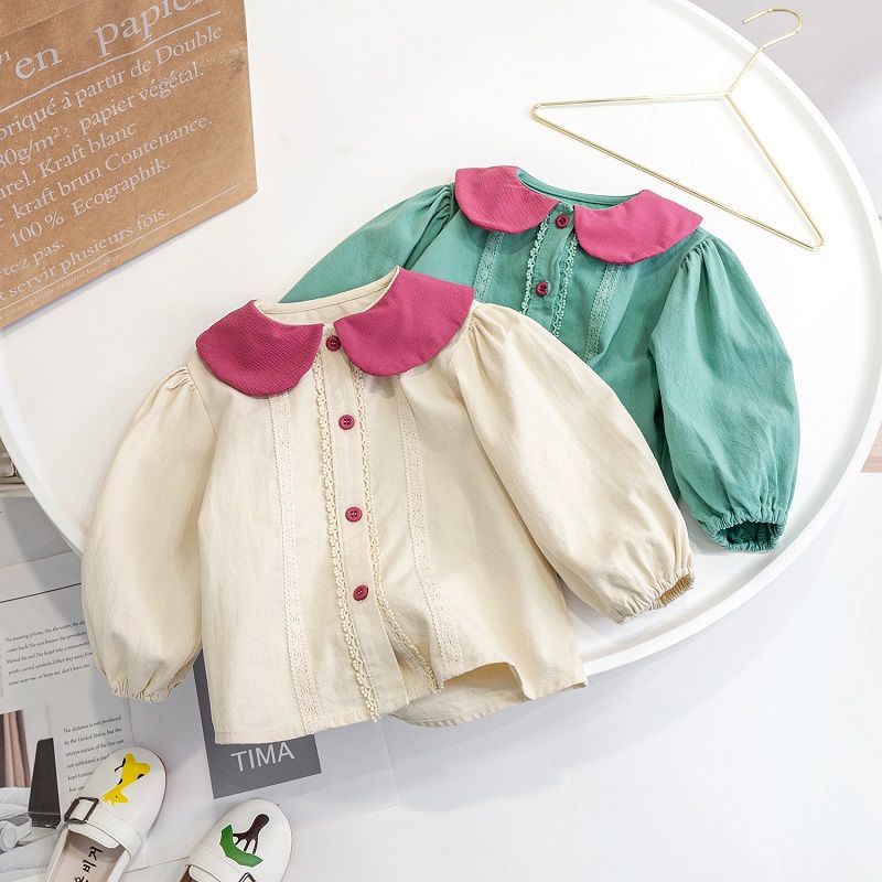 Áo Sơ Mi Cotton Cổ Ren Dễ Thương Thời Trang Mùa Xuân 2022 Cho Bé Gái