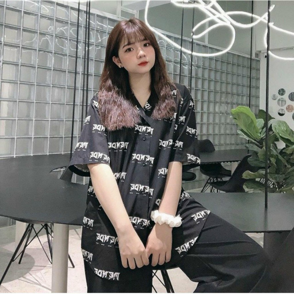 Áo sơ mi unisex chiffon tay ngắn in họa tiết sọc chữ cực hot, áo sơ mi phù hợp cho cả nam và nữ, chất lụa mát mẻ