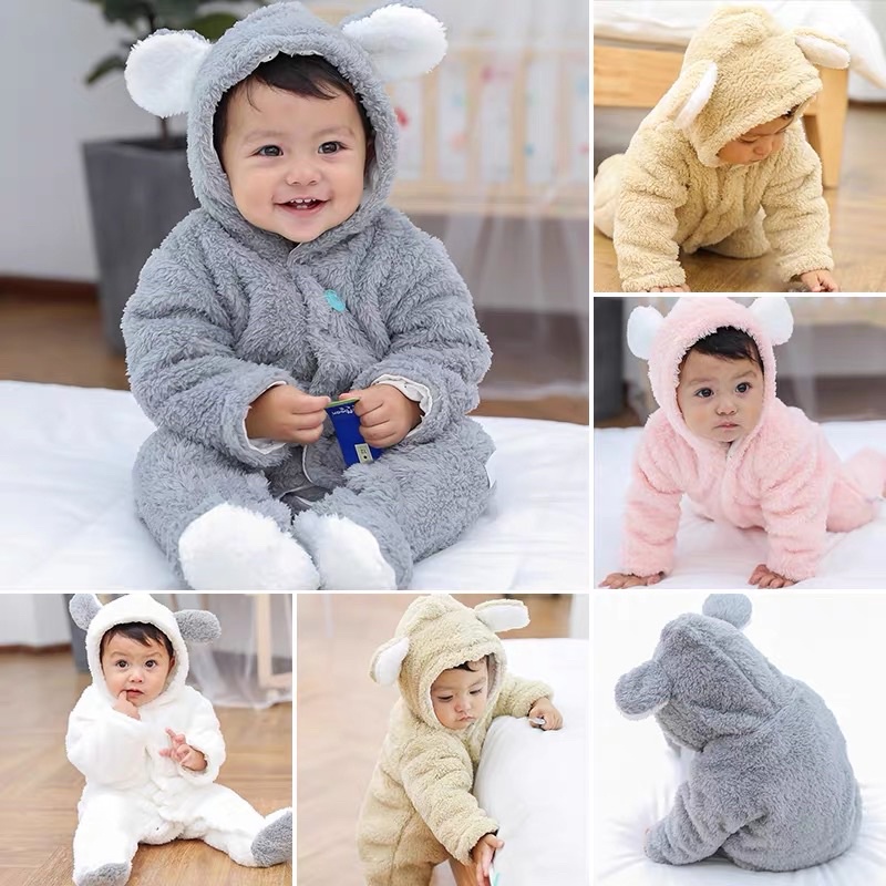 (ĐỦ 6 MẪU) Body lông cừu chần bông tai gấu cho bé Hàng cao cấp lông dài dày ấm áp