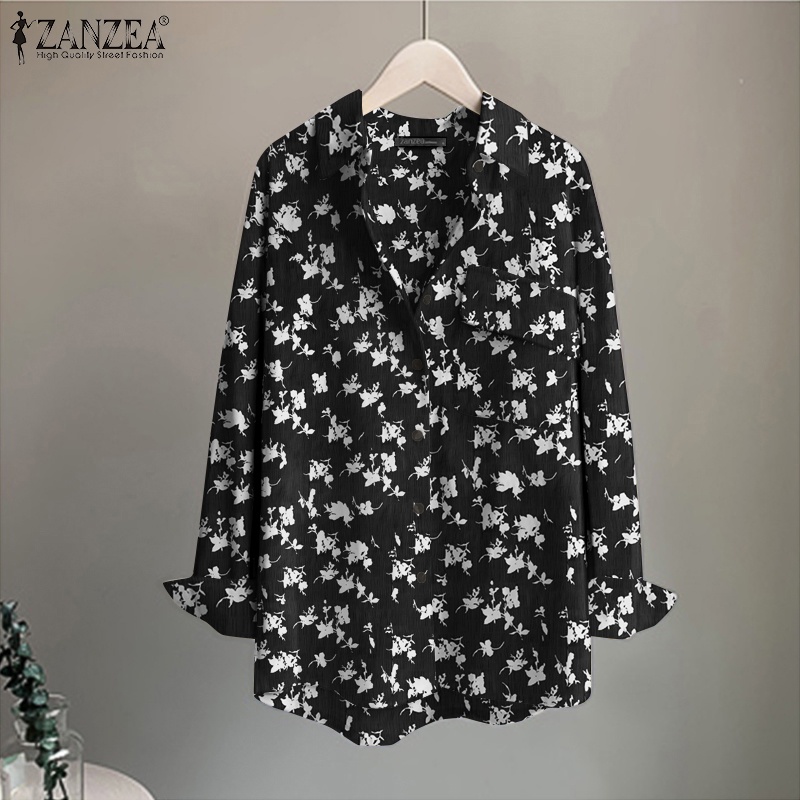 Zanzea Áo Sơ Mi Cổ Bẻ Dài Tay Có Túi In Họa Tiết Thời Trang Cho Nữ