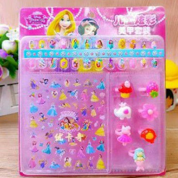 Sơn Móng Tay Giả Họa Tiết Hoạt Hình Frozen / Hello Kitty / Heo Peppa / Sophia Xinh Xắn Cho Bé Gái