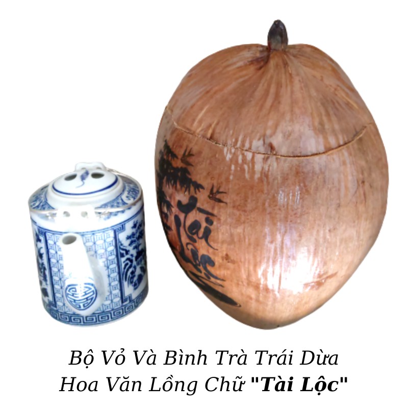 Vỏ Giữ Ấm Bình Trà Trái Dừa Hoa Văn Lồng Chữ "Tài Lộc" - Bình Trà 500 - 1000ml