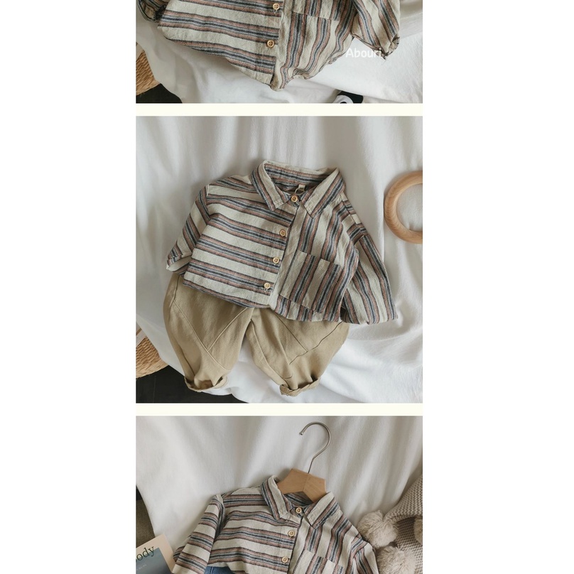 Áo Sơ Mi Cotton Lanh Tay Dài Kẻ Sọc Thời Trang Mùa Thu Hàn Quốc 2022 Cho Bé