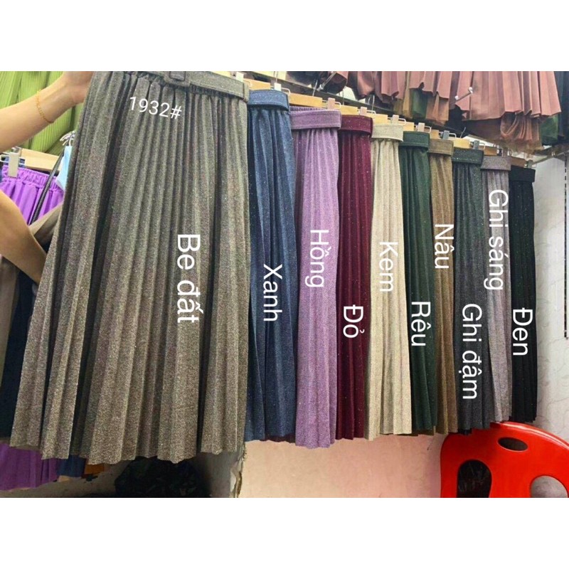 Chân váy dạ nhũ xếp ly dáng dài kèm đai hàng Quảng Châu hot hit | BigBuy360 - bigbuy360.vn