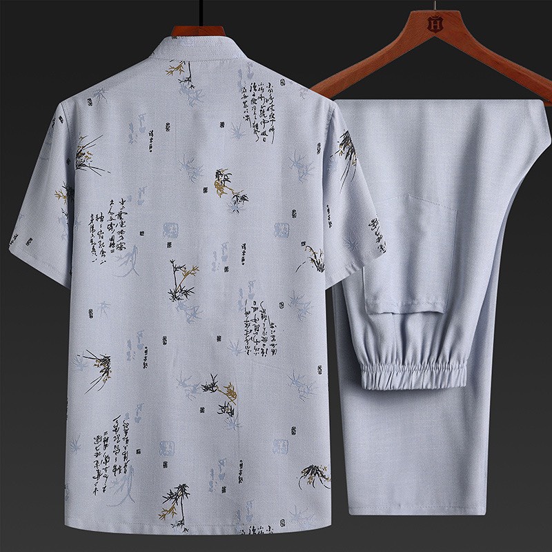 Bộ quần áo mặc nhà cho ông, cho bố BD02 set bộ áo cộc quần dài chất đũi mộc phong cách sang trọng