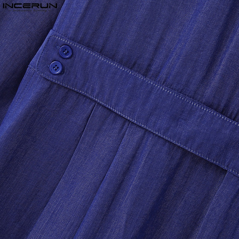 Jumpsuit INCERUN denim tay dài phối khóa kéo và nút cài phong cách Hàn Quốc thời trang cho nam