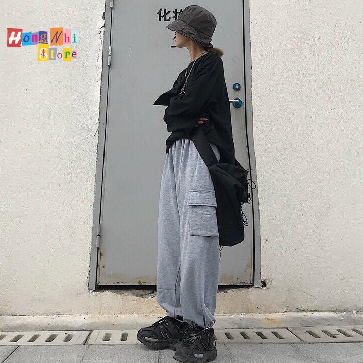 Quần Jogger Box Ulzzang Unisex Jogger Túi Hộp Dây Rút Lai Màu Xám Dáng Rộng - MM