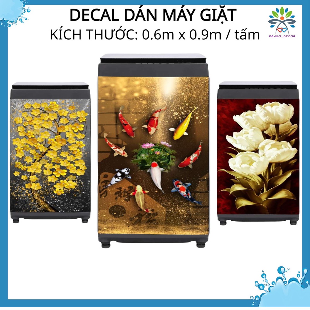 Miếng dán máy giặt chất liệu decal chống thấm, hình ảnh đẹp sắc nét, keo bám chắc chắn